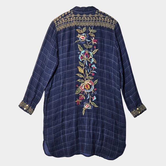 Johnny Was Workshop Esmerelda Embroidered Plaid Tunic M Floral Boho Western NWT - Picture 4 of 9